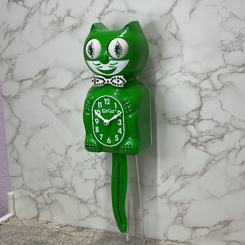 RARE Jeweled Classic Green Kit Kat Cat Klock Clock - Picture 5 of 6